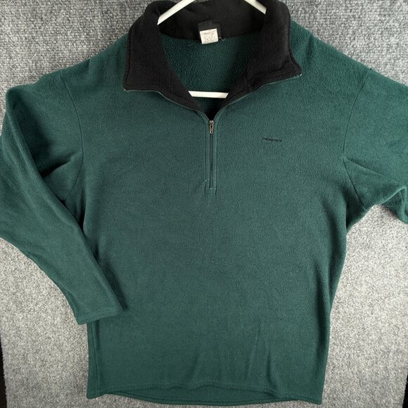 VTG Patagonia Capilene Fleece Jacket USA Made Men Green 1/4 Zip Pullover Logo